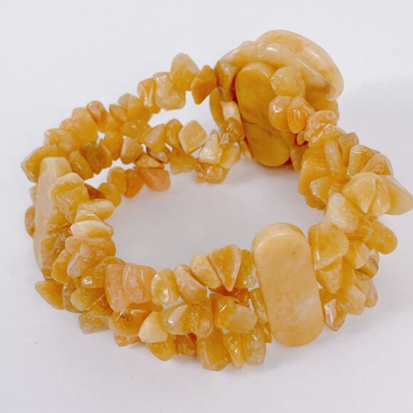Genuine Honey Jade Gemstone Carved Rose Stretch Bracelet Boho Yellow Floral VTG - Picture 14 of 14